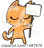 Calm Cartoon Cat With Placard