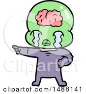 Poster, Art Print Of Cartoon Big Brain Alien Crying And Pointing
