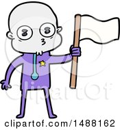 Cartoon Weird Bald Spaceman With Flag by lineartestpilot