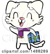 Laughing Cartoon Dog With Christmas Present