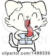 Poster, Art Print Of Cartoon Panting Dog With Present