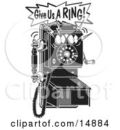 Ringing Black And White Wall Telephone Clipart Illustration