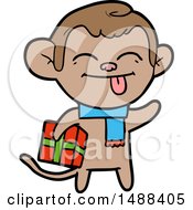 Funny Cartoon Monkey With Christmas Present