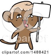 Poster, Art Print Of Crazy Cartoon Monkey With Sign