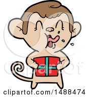 Crazy Cartoon Monkey With Christmas Present