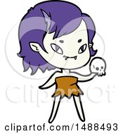 Poster, Art Print Of Cartoon Friendly Vampire Girl With Skull