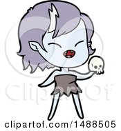 Poster, Art Print Of Cartoon Laughing Vampire Girl With Skull