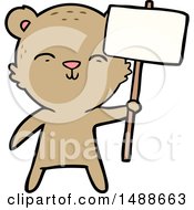 Happy Cartoon Bear With Sign