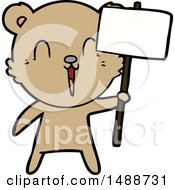 Happy Cartoon Bear With Placard