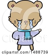 Crying Cartoon Bear Wearing Winter Clothes