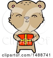Happy Cartoon Bear With Gift