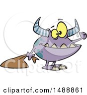 Clipart Of A Cartoon Halloween Trick Or Treating Monster Knocking Royalty Free Vector Illustration