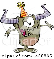 Poster, Art Print Of Cartoon Monster Wearing A Party Hat And Welcoming