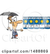 Cartoon Weather Man Presenting A Forecast Of Sunny Days And Holding An Umbrella