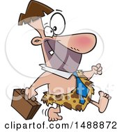Poster, Art Print Of Cartoon Business Cave Man Walking With A Briefcase