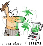 Clipart Of A Cartoon Man Splattered With Parts Of A Green Smoothie Royalty Free Vector Illustration