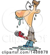 Poster, Art Print Of Cartoon Man Covered In Water After Trying To Fix A Plumbing Problem Himself
