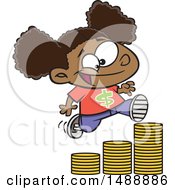 Poster, Art Print Of Cartoon Girl Running Up A Stack Of Coins