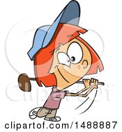 Clipart Of A Cartoon Girl Golfing Royalty Free Vector Illustration