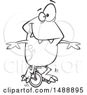 Clipart Of A Cartoon Lineart Monster On A Unicycle Royalty Free Vector Illustration