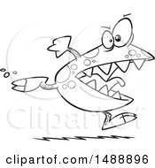 Clipart Of A Cartoon Lineart Voracious Monster Royalty Free Vector Illustration