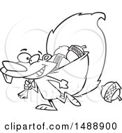 Clipart Of A Cartoon Lineart Squirrel Gathering Acorns Royalty Free Vector Illustration