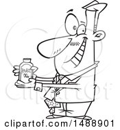 Clipart Of A Cartoon Lineart Salesman Pitching Snake Oil Royalty Free Vector Illustration
