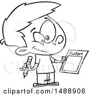 Clipart Of A Cartoon Lineart Boy Writing Up A Budget Royalty Free Vector Illustration