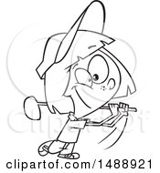 Clipart Of A Cartoon Lineart Girl Golfing Royalty Free Vector Illustration