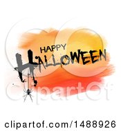 Poster, Art Print Of Grungy Happy Halloween Greeting Over Orange Watercolor On White