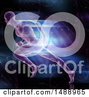 Poster, Art Print Of 3d Sprinting Male Athlete Over Dna Strands
