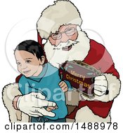 Clipart Of A Kid On Santas Lap With A Sign Royalty Free Vector Illustration
