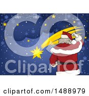 Clipart Of A Rear View Of Santa Over Stars Royalty Free Vector Illustration
