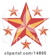 Red And Orange Stars Over A White Background