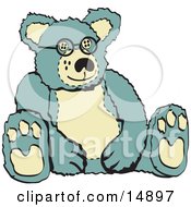 Blue And Tan Stuffed Teddy Bear Wearing Glasses Retro