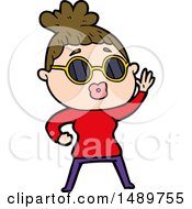 Cartoon Clipart Waving Woman Wearing Sunglasses