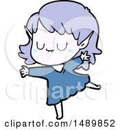 Happy Cartoon Clipart Elf Girl Wearing Dress by lineartestpilot