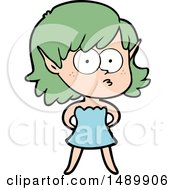 Cartoon Clipart Elf Girl In Dress by lineartestpilot