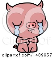 Poster, Art Print Of Cartoon Sitting Pig Crying