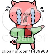 Clipart Crying Pig Cartoon Wearing Human Clothes by lineartestpilot