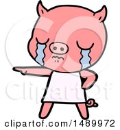 Clipart Cartoon Pig Crying Pointing