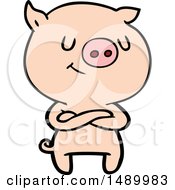Poster, Art Print Of Happy Cartoon Pig With Crossed Arms