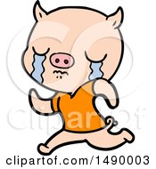 Poster, Art Print Of Cartoon Pig Crying Running Away