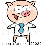 Poster, Art Print Of Cheerful Pig In Office Clothes