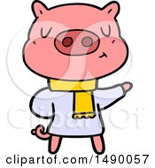 Poster, Art Print Of Cartoon Content Pig In Winter Attire