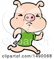 Clipart Cartoon Angry Pig Wearing Tee Shirt by lineartestpilot
