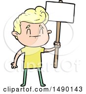 Poster, Art Print Of Happy Cartoon Man With Sign