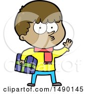Clipart Cartoon Curious Boy Carrying A Gift