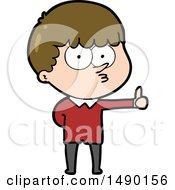 Poster, Art Print Of Cartoon Curious Boy Giving Thumbs Up Sign