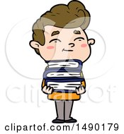 Clipart Happy Cartoon Man With Stack Of New Books